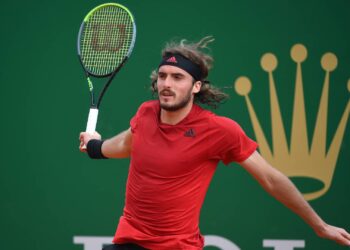 MONTE-CARLO, MONACO- APRIL 13: Images of Stefanos Tsitsipas from Greece and Aslan Karatsev from Russia on day 3,
photo by Corinne Dubreuil/ATP Tour