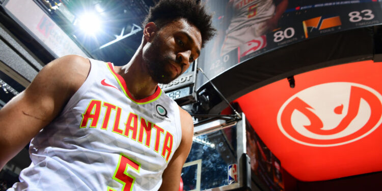 ATLANTA, GA - DECEMBER 19: Jabari Parker #5 of the Atlanta Hawks looks on during the game against the Utah Jazz on December 19, 2019 at State Farm Arena in Atlanta, Georgia.  NOTE TO USER: User expressly acknowledges and agrees that, by downloading and/or using this Photograph, user is consenting to the terms and conditions of the Getty Images License Agreement. Mandatory Copyright Notice: Copyright 2019 NBAE (Photo by Scott Cunningham/NBAE via Getty Images)