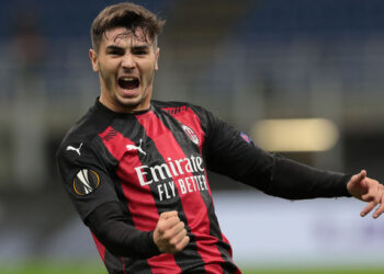 MILAN, ITALY - OCTOBER 29:  Brahim Diaz of AC Milan celebrates after scoring the opening goal during the UEFA Europa League Group H stage match between AC Milan and AC Sparta Praha at San Siro Stadium on October 29, 2020 in Milan, Italy. (Photo by Emilio Andreoli/Getty Images)