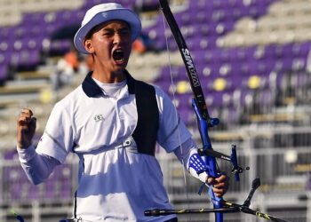 Tokyo 2020 Olympics - Archery - Mixed Team - Gold medal match - Yumenoshima Archery Field, Tokyo, Japan - July 24, 2021. Kim Je Deok of South Korea reacts REUTERS/Clodagh Kilcoyne