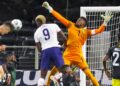 Jul 25, 2021; Arlington, Texas, USA; United States forward Matthew Hoppe (13) scores a goal past Jamaica goalkeeper Andre Blake (1) during the second half of a CONCACAF Gold Cup quarterfinal soccer match at AT&T Stadium. Mandatory Credit: Kevin Jairaj-USA TODAY Sports