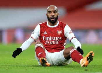 LONDON, ENGLAND - JANUARY 18: Alexandre Lacazette of Arsenal looks on during the Premier League match between Arsenal and Newcastle United at Emirates Stadium on January 18, 2021 in London, England. Sporting stadiums around England remain under strict restrictions due to the Coronavirus Pandemic as Government social distancing laws prohibit fans inside venues resulting in games being played behind closed doors. (Photo by Adam Davy - Pool/Getty Images)