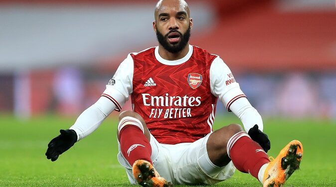 LONDON, ENGLAND - JANUARY 18: Alexandre Lacazette of Arsenal looks on during the Premier League match between Arsenal and Newcastle United at Emirates Stadium on January 18, 2021 in London, England. Sporting stadiums around England remain under strict restrictions due to the Coronavirus Pandemic as Government social distancing laws prohibit fans inside venues resulting in games being played behind closed doors. (Photo by Adam Davy - Pool/Getty Images)