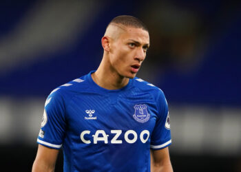 LIVERPOOL, ENGLAND - MARCH 13: Richarlison of Everton looks on during the Premier League match between Everton and Burnley at Goodison Park on March 13, 2021 in Liverpool, England. Sporting stadiums around the UK remain under strict restrictions due to the Coronavirus Pandemic as Government social distancing laws prohibit fans inside venues resulting in games being played behind closed doors. (Photo by Jon Super - Pool/Getty Images)