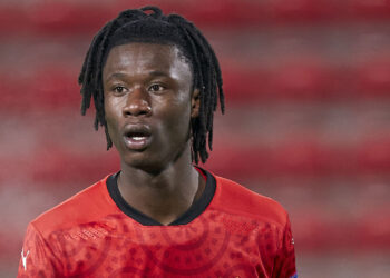 RENNES, FRANCE - DECEMBER 08: Eduardo Camavinga of Stade Rennais looks on during the UEFA Champions League Group E stage match between Stade Rennais and FC Sevilla at Roazhon Park on December 08, 2020 in Rennes, France. (Photo by Mateo Villalba/Quality Sport Images/Getty Images)