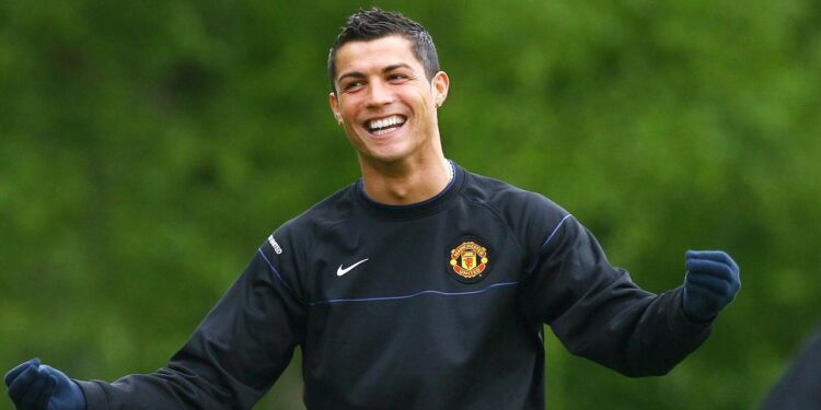 MANCHESTER, ENGLAND - MAY 04:  Cristiano Ronaldo of Manchester United gestures during a training session at the Carrington Training Complex on May 4, 2009 in Manchester, England.  (Photo by Alex Livesey/Getty Images)