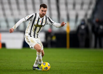 ALLIANZ STADIUM, TURIN, ITALY - 2021/01/27: Aaron Ramsey of Juventus FC in action during the Coppa Italia football match between Juventus FC and SPAL. Juventus FC won 4-0 over SPAL. (Photo by Nicolò Campo/LightRocket via Getty Images)