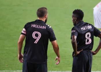 HARRISON, NJ - OCTOBER 07: Inter Miami forward Gonzalo Higuain 9 and Inter Miami midfielder Blaise Matuidi 8 during the second half of the Major League Soccer game between the New York Red Bulls and Inter Miami on October 7, 2020 at Red BGullArena in Harrison,NJ. Photo by Rich Graessle/Icon Sportswire SOCCER: OCT 07 MLS, Fussball Herren, USA - Inter Miami CF at New York Red Bulls Icon201007411