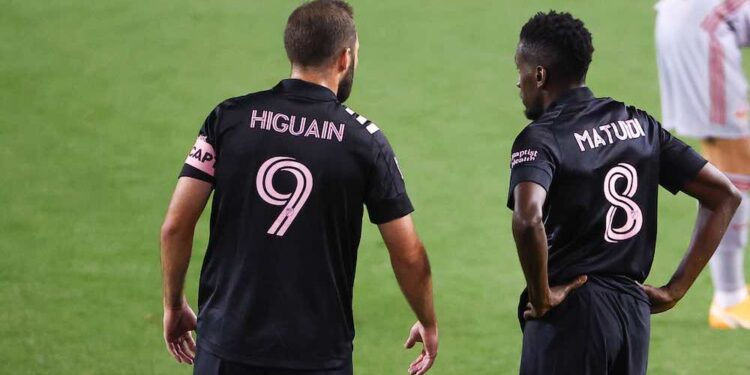 HARRISON, NJ - OCTOBER 07: Inter Miami forward Gonzalo Higuain 9 and Inter Miami midfielder Blaise Matuidi 8 during the second half of the Major League Soccer game between the New York Red Bulls and Inter Miami on October 7, 2020 at Red BGullArena in Harrison,NJ. Photo by Rich Graessle/Icon Sportswire SOCCER: OCT 07 MLS, Fussball Herren, USA - Inter Miami CF at New York Red Bulls Icon201007411
