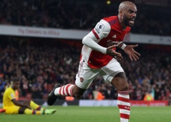 Soccer Football - Premier League - Arsenal v Crystal Palace - Emirates Stadium, London, Britain - October 18, 2021 Arsenal's Alexandre Lacazette celebrates scoring their second goal REUTERS/Hannah Mckay