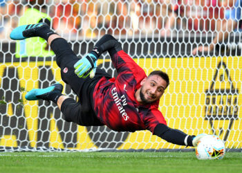 UDINE, ITALY - AUGUST 25:  Gianluigi Donnarumma of AC MIlan in action during the Serie A match between Udinese Calcio and AC Milan at Stadio Friuli on August 25, 2019 in Udine, Italy.  (Photo by Alessandro Sabattini/Getty Images)