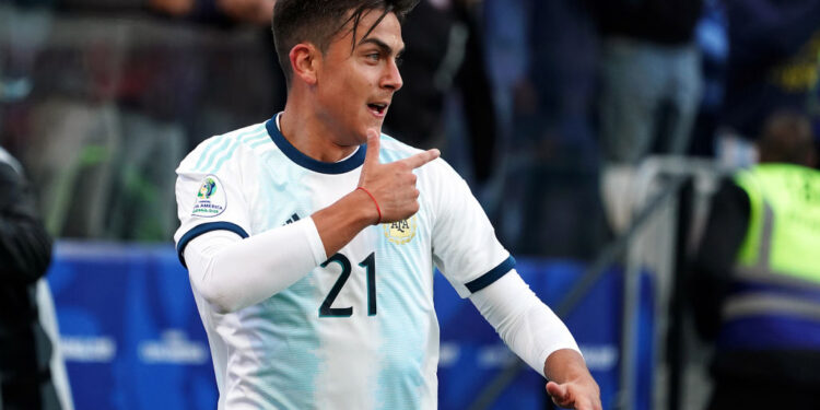 SAO PAULO, BRAZIL - JULY 06: Paulo Dybala of Argentina celebrates after scoring the second goal of his team 2-0 during the Copa America Brazil 2019 Third Place match between Argentina and Chile at Arena Corinthians on July 06, 2019 in Sao Paulo, Brazil. (Photo by Koji Watanabe/Getty Images)