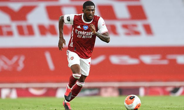 LONDON, ENGLAND - JULY 26: Ainsley Maitland-Niles of Arsenal during the Premier League match between Arsenal FC and Watford FC at Emirates Stadium on July 26, 2020 in London, England. (Photo by David Price/Arsenal FC via Getty Images)