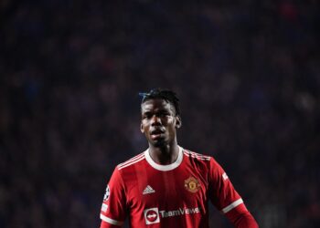 Manchester United's France's midfielder Paul Pogba looks on during the UEFA Champions League group F football match between Atalanta and Manchester United at the Azzurri d'Italia stadium, in Bergamo, on November 2, 2021. (Photo by Marco BERTORELLO / AFP) (Photo by MARCO BERTORELLO/AFP via Getty Images)