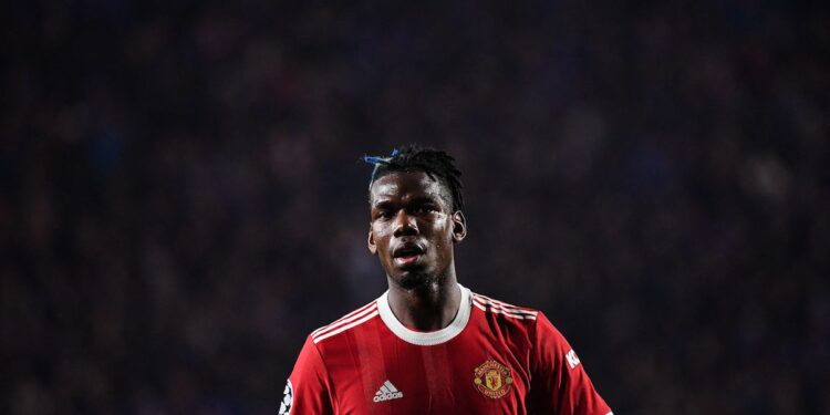Manchester United's France's midfielder Paul Pogba looks on during the UEFA Champions League group F football match between Atalanta and Manchester United at the Azzurri d'Italia stadium, in Bergamo, on November 2, 2021. (Photo by Marco BERTORELLO / AFP) (Photo by MARCO BERTORELLO/AFP via Getty Images)