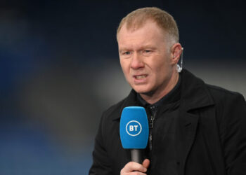LEICESTER, ENGLAND - DECEMBER 26:BT Sport Pundit, Paul Scholes looks on prior to the Premier League match between Leicester City and Manchester United at The King Power Stadium on December 26, 2020 in Leicester, England. The match will be played without fans, behind closed doors as a Covid-19 precaution. (Photo by Michael Regan/Getty Images)