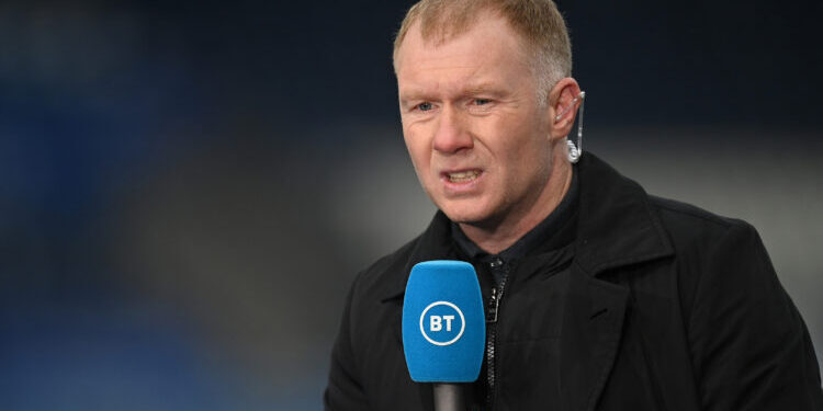 LEICESTER, ENGLAND - DECEMBER 26:BT Sport Pundit, Paul Scholes looks on prior to the Premier League match between Leicester City and Manchester United at The King Power Stadium on December 26, 2020 in Leicester, England. The match will be played without fans, behind closed doors as a Covid-19 precaution. (Photo by Michael Regan/Getty Images)