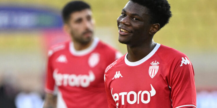 Monaco's French midfielder Aurelien Tchouameni reacts during the French L1 football match between AS Monaco and Clermont Foot 63 at the Louis II Stadium (Stade Louis II) in the Principality of Monaco on January 16, 2022. (Photo by Nicolas TUCAT / AFP) (Photo by NICOLAS TUCAT/AFP via Getty Images)