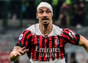 AC Milan's Swedish forward Zlatan Ibrahimovic wears a head bandage after being injured during the Italian Serie A football match between AC Milan and Bologna on April 4, 2022 at the San Siro stadium in Milan. (Photo by MIGUEL MEDINA / AFP) (Photo by MIGUEL MEDINA/AFP via Getty Images)