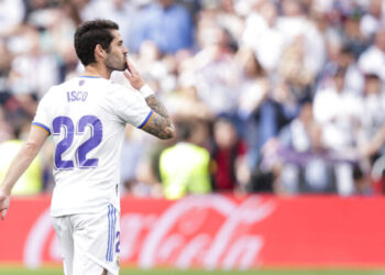 MADRID, SPAIN - APRIL 30: Isco Alarcon of Real Madrid celebrates a cancelled goal during the La Liga Santander  match between Real Madrid v Espanyol at the Santiago Bernabeu on April 30, 2022 in Madrid Spain (Photo by David S. Bustamante/Soccrates/Getty Images)