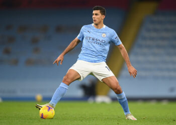 MANCHESTER, ENGLAND - DECEMBER 15: Rodri of Manchester City in action during the Premier League match between Manchester City and West Bromwich Albion at Etihad Stadium on December 15, 2020 in Manchester, England. The match will be played without fans, behind closed doors as a Covid-19 precaution.  (Photo by Michael Regan/Getty Images)
