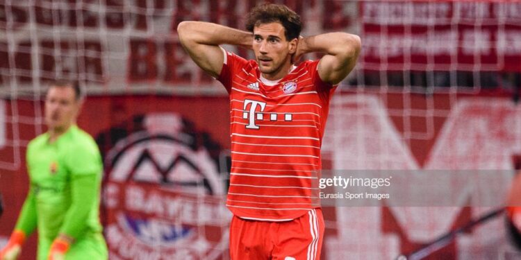 MUNICH, GERMANY - SEPTEMBER 13: Leon Goretzka of Bayern München reacts during the UEFA Champions League group C match between FC Bayern München and FC Barcelona at Allianz Arena on September 13, 2022 in Munich, Germany. (Photo by Marcio Machado/Eurasia Sport Images/Getty Images)