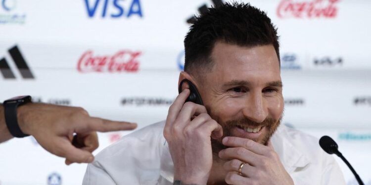 Soccer Football - FIFA World Cup Qatar 2022 - Argentina Press Conference - Main Media Center, Doha, Qatar - November 21, 2022 Argentina's Lionel Messi during the press conference REUTERS/Albert Gea