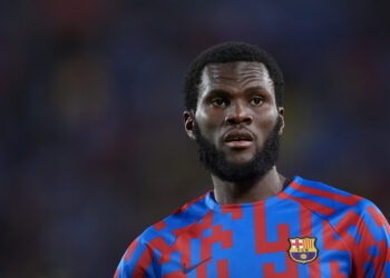 Franck Kessie of Barcelona during the Joan Gamper Trophy, friendly presentation match between FC Barcelona and  Pumas UNAM at Spotify Camp Nou on August 7, 2022 in Barcelona, Spain. (Photo by Jose Breton/Pics Action/NurPhoto via Getty Images)