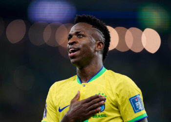 DOHA, QATAR - NOVEMBER 28: Player of Brazil Vinícius Júnior celebrates after scoring a disallowed goal during the FIFA World Cup Qatar 2022 group G match between Brazil and Switzerland at Stadium 974 on November 28, 2022 in Doha, Qatar. (Photo by Florencia Tan Jun/PxImages/Icon Sportwire)