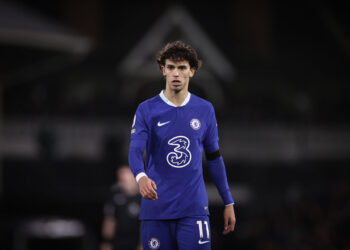 LONDON, ENGLAND - JANUARY 12: Joao Felix of Chelsea looks on  during the Premier League match between Fulham FC and Chelsea FC at Craven Cottage on January 12, 2023 in London, England. (Photo by Ryan Pierse/Getty Images)