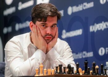 MOSCOW, RUSSIA  MAY 28, 2019: Grandmaster Yan Nepomnyashchy plays a chess match against Alexander Grishchuk at the Moscow 2019 FIDE Grand Prix chess tournament. Vyacheslav Prokofyev/TASS PUBLICATIONxINxGERxAUTxONLY TS0AD0B9