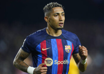 Raphael Dias Belloli Raphinha of FC Barcelona during the La Liga match between FC Barcelona and Girona FC played at Spotify Camp Nou Stadium on April 10, 2023 in Barcelona, Spain. (Photo by Sergio Ruiz / pressinphoto / Sipa USA))
