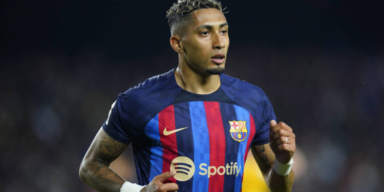 Raphael Dias Belloli Raphinha of FC Barcelona during the La Liga match between FC Barcelona and Girona FC played at Spotify Camp Nou Stadium on April 10, 2023 in Barcelona, Spain. (Photo by Sergio Ruiz / pressinphoto / Sipa USA))