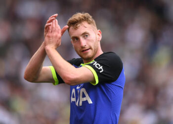 LEEDS, ENGLAND - MAY 28: Spurs player Dejan Kulusevski applauds during the Premier League match between Leeds United and Tottenham Hotspur at Elland Road on May 28, 2023 in Leeds, England. (Photo by Stu Forster/Getty Images)