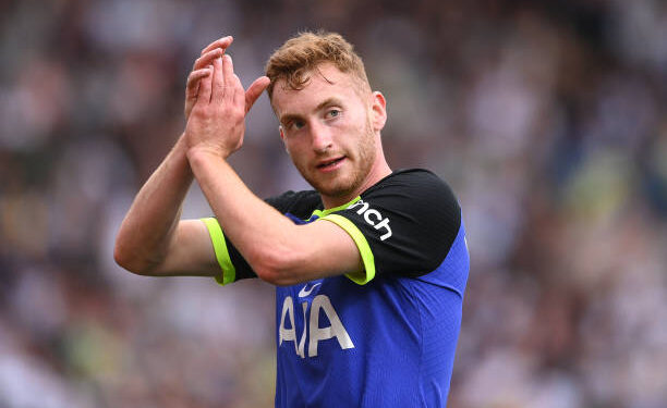 LEEDS, ENGLAND - MAY 28: Spurs player Dejan Kulusevski applauds during the Premier League match between Leeds United and Tottenham Hotspur at Elland Road on May 28, 2023 in Leeds, England. (Photo by Stu Forster/Getty Images)