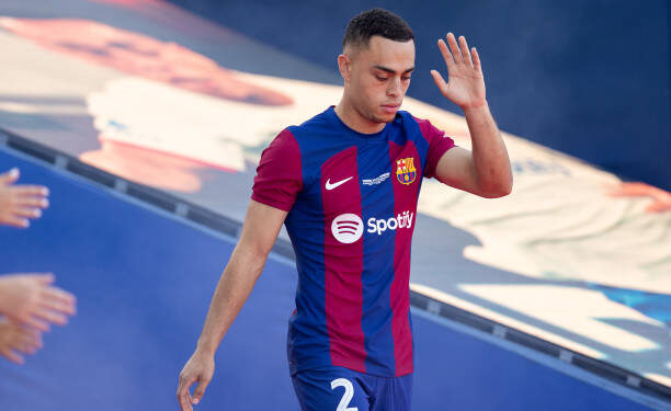 BARCELONA, SPAIN - AUGUST 8: Sergino Dest of FC Barcelona during the Friendly Joan Gamper trophy match between FC Barcelona and Tottenham Hotspurs FC at the Estadi Olimpic Lluis Companys on August 8, 2023 in Barcelona, Spain. (Photo by Dax Images/BSR Agency/Getty Images)