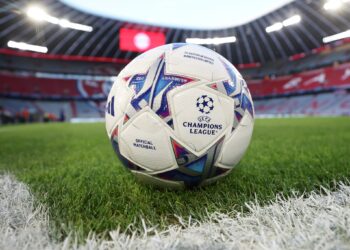 MUNICH, GERMANY - SEPTEMBER 20: A detailed view of the adidas UEFA Champions League match ball prior to the UEFA Champions League match between FC Bayern München and Manchester United at Allianz Arena on September 20, 2023 in Munich, Germany. (Photo by Alex Grimm/Getty Images)