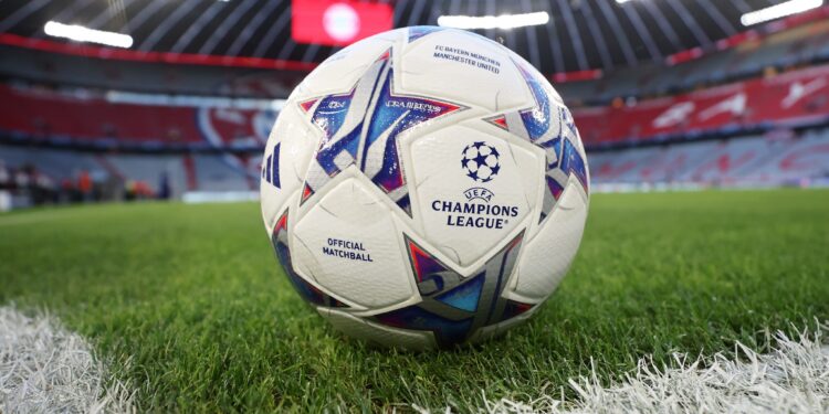 MUNICH, GERMANY - SEPTEMBER 20: A detailed view of the adidas UEFA Champions League match ball prior to the UEFA Champions League match between FC Bayern München and Manchester United at Allianz Arena on September 20, 2023 in Munich, Germany. (Photo by Alex Grimm/Getty Images)
