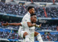 MADRID, SPAIN - OCTOBER 30: Vinicius Junior of Real Madrid celebrates goal 1-0 with Rodrygo Silva de Goes of Real Madrid during the La Liga Santander  match between Real Madrid v Girona at the Santiago Bernabeu on October 30, 2022 in Madrid Spain (Photo by David S. Bustamante/Soccrates/Getty Images)