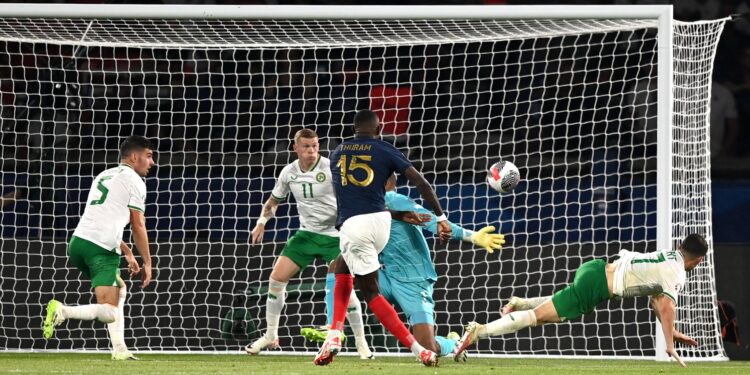 Paris , France - 7 September 2023; Marcus Thuram of France scores his side's second goal during the UEFA EURO 2024 Championship qualifying group B match between France and Republic of Ireland at Parc des Princes in Paris, France. (Photo By Stephen McCarthy/Sportsfile via Getty Images)