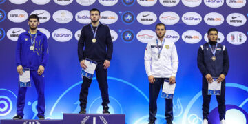 Podium 72kg GR- Gold Dmitrii Adamov (AIN), Silver  Irfan Mirzoiev (UKR), Bronze Shant Khachatryan (ARM) and Ruslan Nurullayev (AZE)