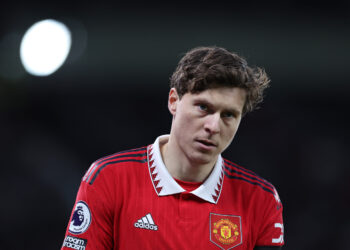 MANCHESTER, ENGLAND - FEBRUARY 04: Victor Lindelof of Manchester United looks on during the Premier League match between Manchester United and Crystal Palace at Old Trafford on February 04, 2023 in Manchester, England. (Photo by Alex Livesey/Getty Images)