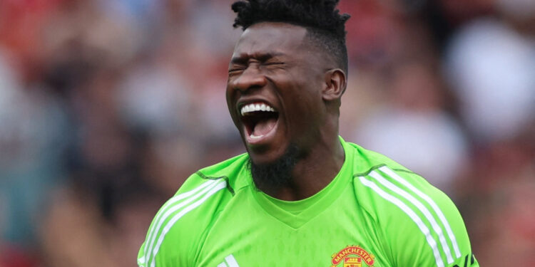 Soccer Football - Premier League - Manchester United v Nottingham Forest - Old Trafford, Manchester, Britain - August 26, 2023 Manchester United's Andre Onana reacts Action Images via Reuters/Phil Noble
