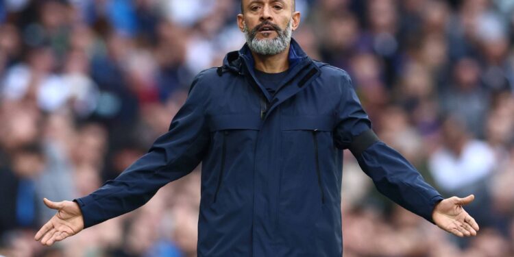 FILE PHOTO: Soccer Football - Premier League - Tottenham Hotspur v Aston Villa - Tottenham Hotspur Stadium, London, Britain - October 3, 2021 Tottenham Hotspur manager Nuno Espirito Santo REUTERS/David Klein EDITORIAL USE ONLY. No use with unauthorized audio, video, data, fixture lists, club/league logos or 'live' services. Online in-match use limited to 75 images, no video emulation. No use in betting, games or single club /league/player publications.  Please contact your account representative for further details./File Photo