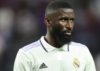 LAS VEGAS, NV - JULY 23: Antonio Rudiger of Real Madrid during the preseason friendly match between Real Madrid and Barcelona at Allegiant Stadium on July 23, 2022 in Las Vegas, Nevada. (Photo by James Williamson - AMA/Getty Images)