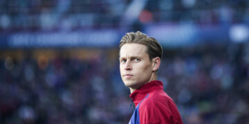 Frenkie De Jong of FC Barcelona plays during the Top 16 game of the UEFA Champions League between FC Barcelona and SL Benfica at Stadium Lluis Companys in Barcelona, Spain, on March 11, 2025. (Photo by Gongora/NurPhoto via Getty Images)