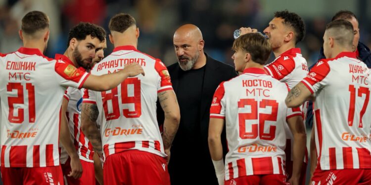 Loznica, Serbia. 13th May, 2026. Crvena Zvezda's during Serbian Cup Final football match between Crvena Zvezda (Red Star) and Vojvodina on May 13. 2026. in Loznica, Serbia.?(photo by Pedja Milosavljevic/STARSPORT ??)