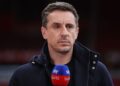 MANCHESTER, ENGLAND - MAY 03: Sky Sports pundit Gary Neville during the Premier League match between Manchester United and Liverpool at Old Trafford on May 03, 2026 in Manchester, England. (Photo by James Gill - Danehouse/Getty Images)