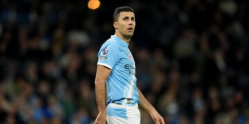 Manchester City's Rodri during the Premier League match at the Etihad Stadium, Manchester. Picture date: Sunday November 2, 2025.