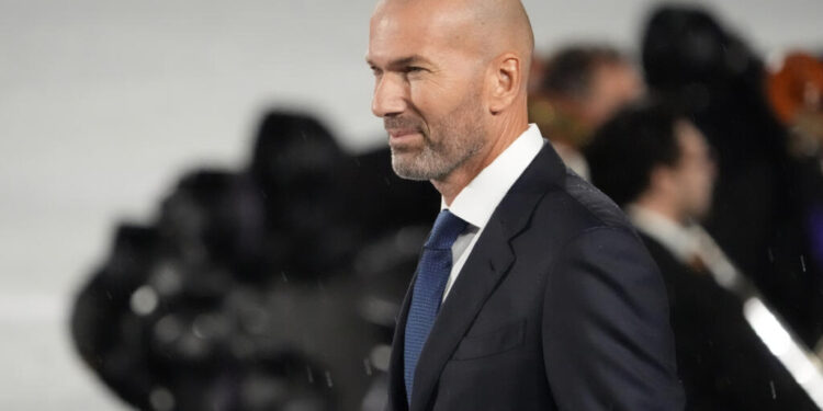 Jul 26, 2024; Paris, FRANCE;  Zinedine Zidane during the Opening Ceremony for the Paris 2024 Olympic Summer Games along the Seine River. Mandatory Credit: Andrew P. Scott-USA TODAY Sports